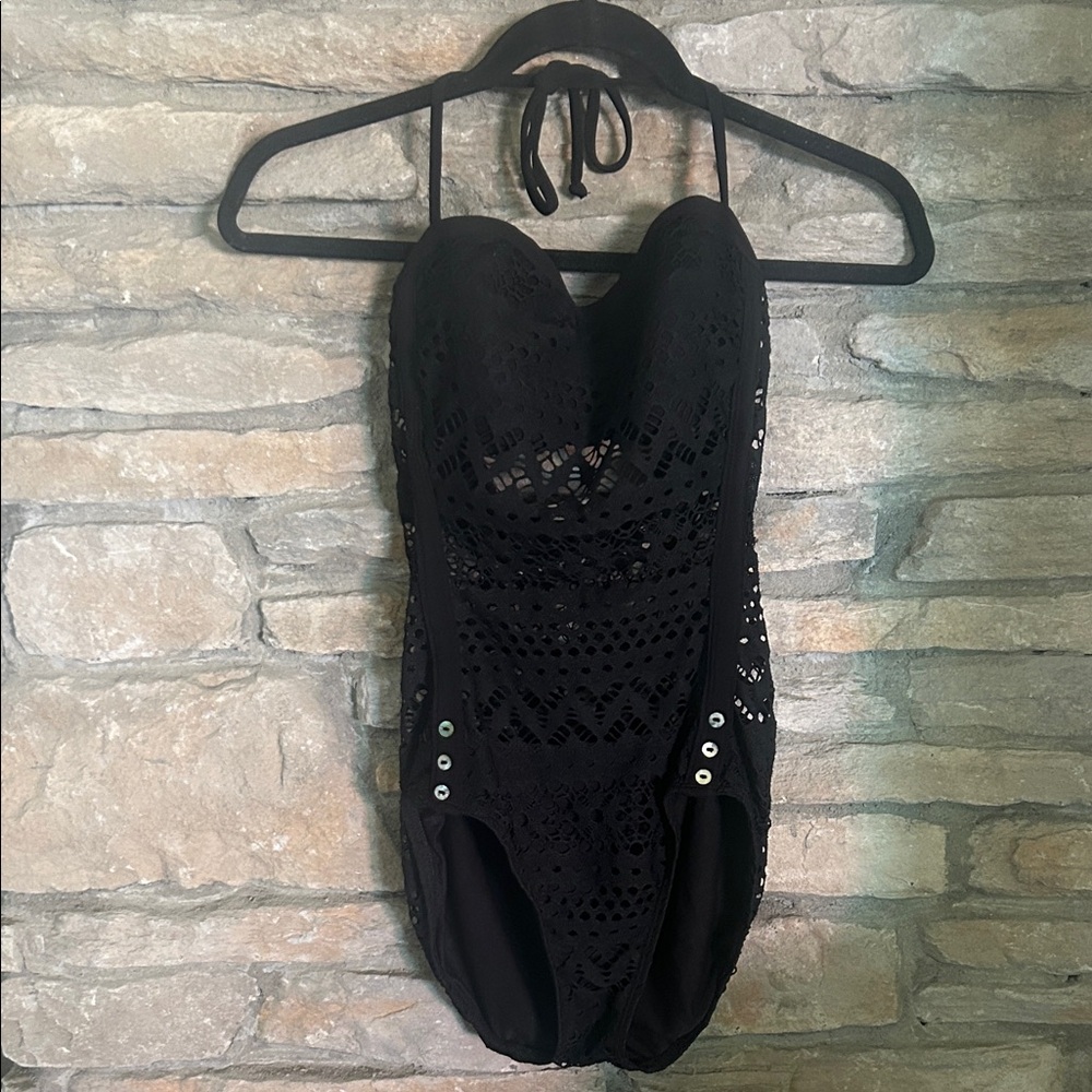 Robin Piccone Black Lace Swimsuit. Padded, lined bottom, sheer in the middle. 6